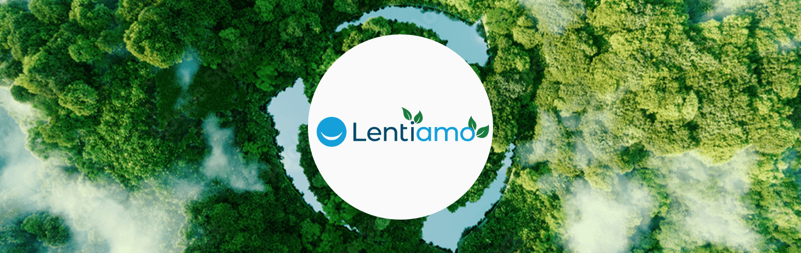 Lentiamo-logo op een groen bos