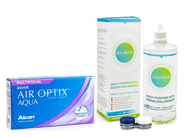 Air Optix Aqua Multifocal (6 lenzen) + Solunate Multi-Purpose 400 ml met lenzendoosje