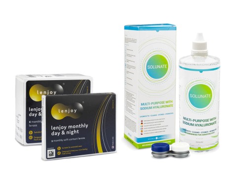 Lenjoy Monthly Day & Night (9 lenzen) + Solunate Multi-Purpose 400 ml met lenzendoosje